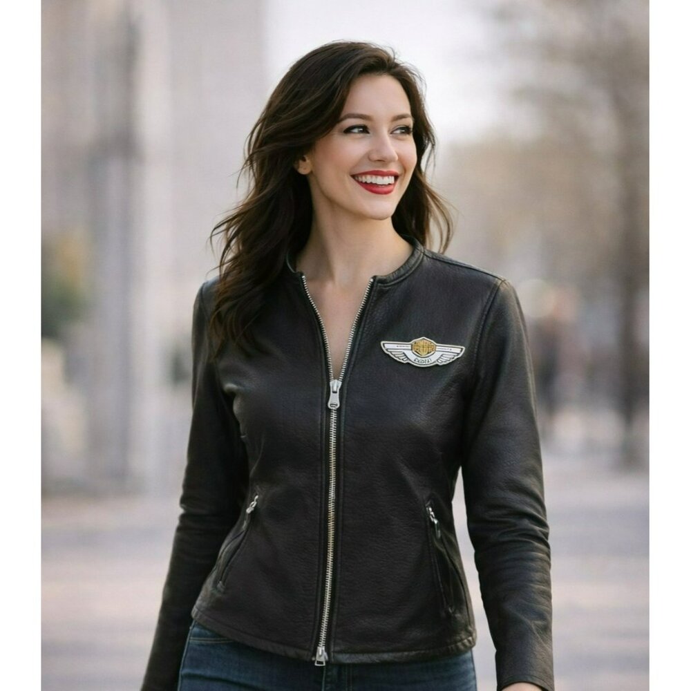 Harley-Davidson 100th Anniversary Genuine Leather Moto Jacket Womens Small Black